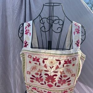 Jacqui E Cream Crop Top with Pink & Rose Embroidery